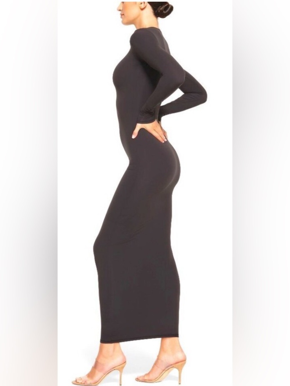 NWT SKIMS Fits Everybody Bodycon Maxi Dress Crewneck Long Sleeve Onyx Black S
